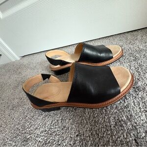 Women's Black Leather Open-Toe Slingback Sandals